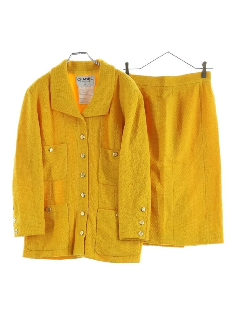 Chanel Vintage Tweed Jacket & Skirt Set Yellow